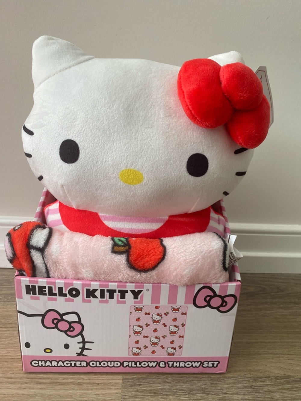Hello Kitty Plush Pillow & Pink Red Throw Set